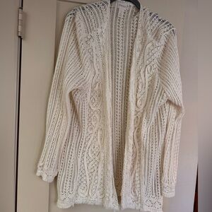Chico's Cream Open-Weave Cable-Accent Cardigan Size 2 (L to XL)